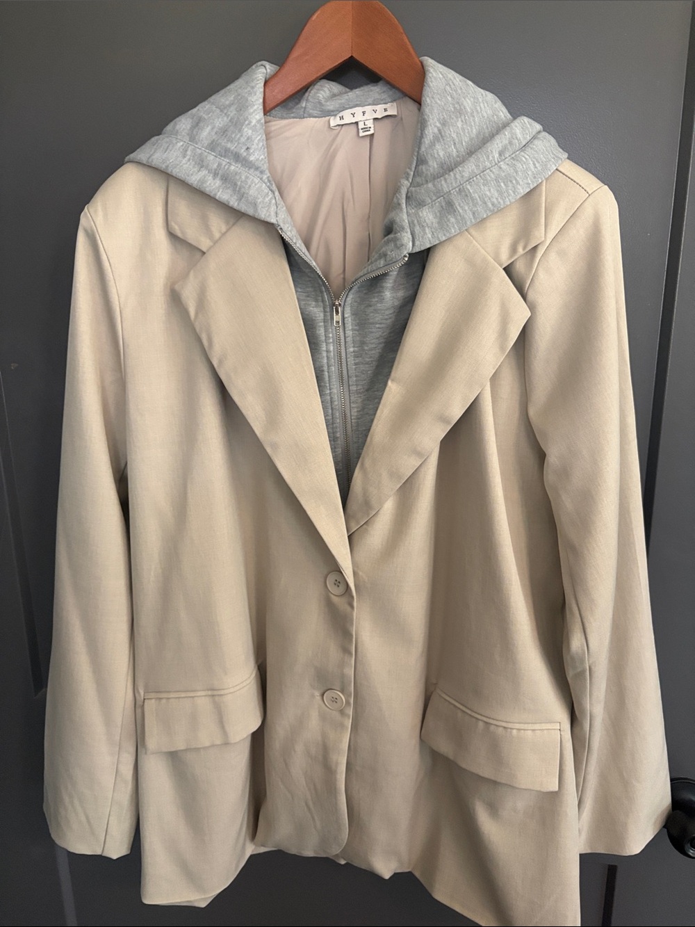 HYFVE Beige Blazer with Gray Hooded Layer built in